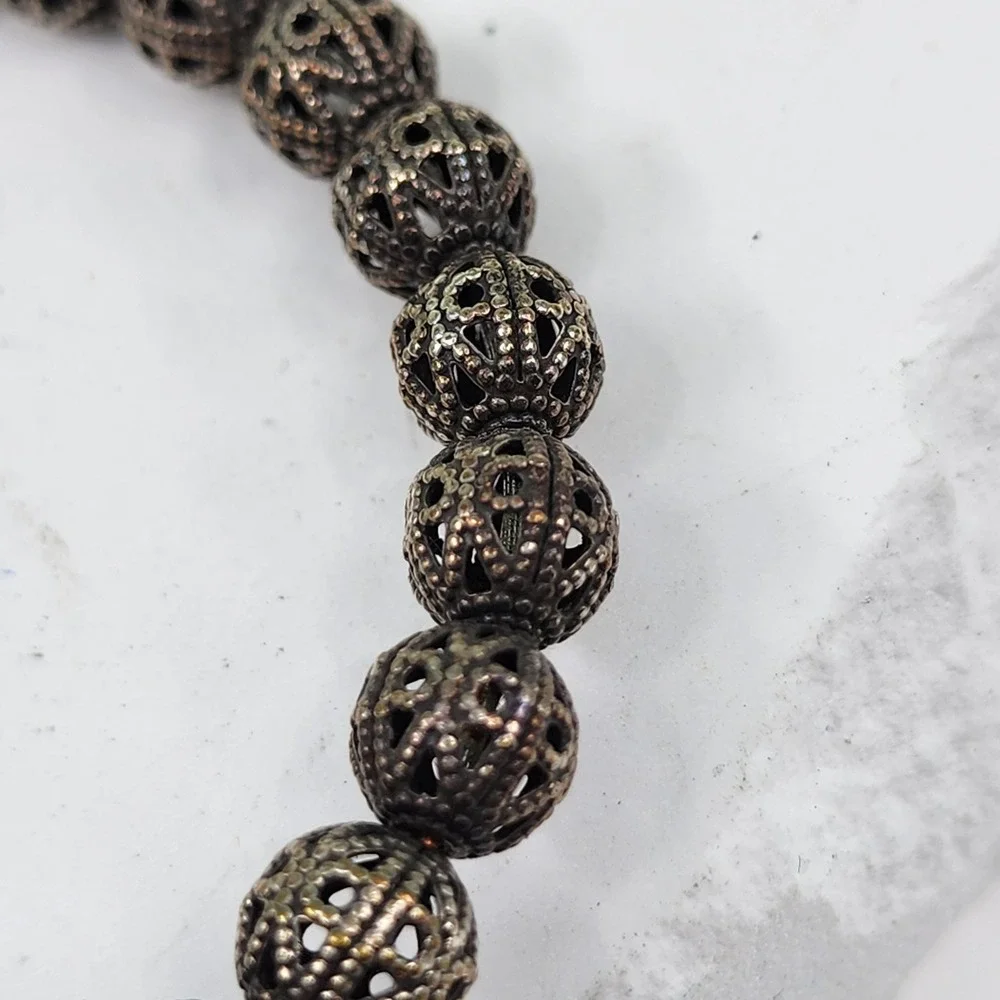 Alex & Ani Vintage Sixty-Six Bronze Tone Filigree Bead Bracelet Coin Charm Boho